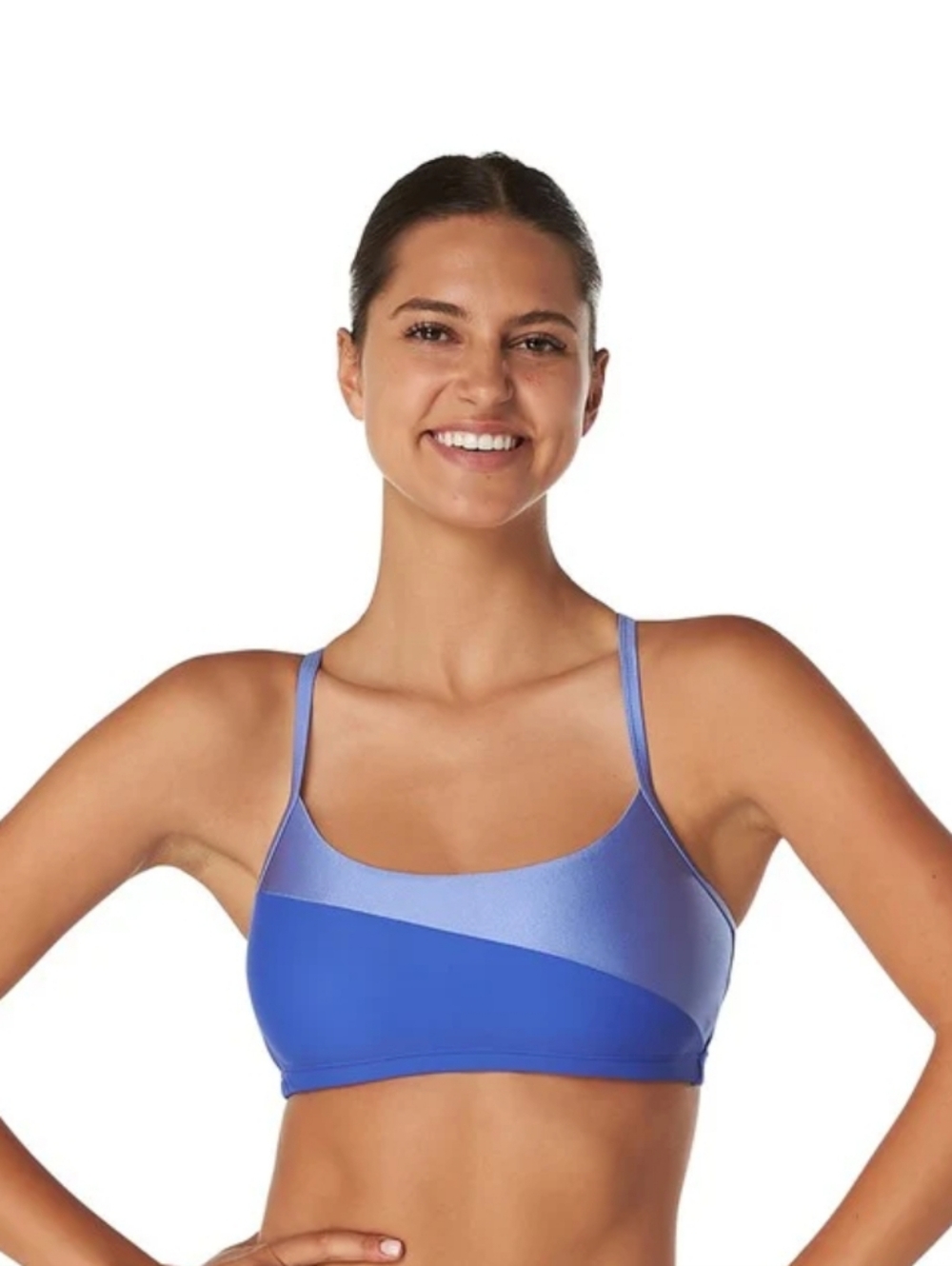 NWT Speedo Women's Assymetrical Color Block Bikini Top Dazzling Blue Size M